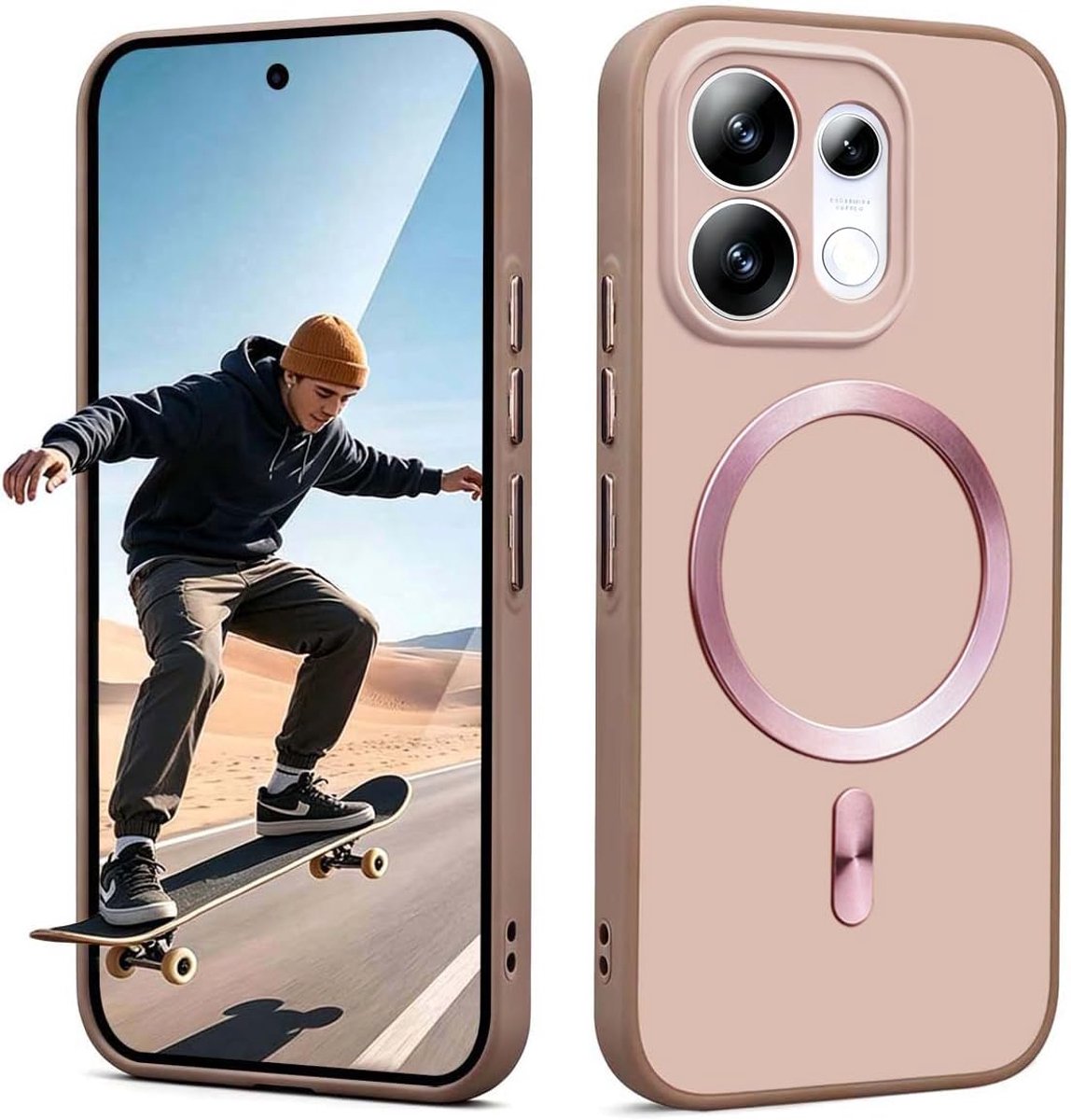 Zandarix Hoesje Geschikt voor Oppo Reno 16 / 16 Pro - Geschikt voor Mag - Ingebouwde Metalen Ring - Draadloos - Back Cover Hoesje - Roze