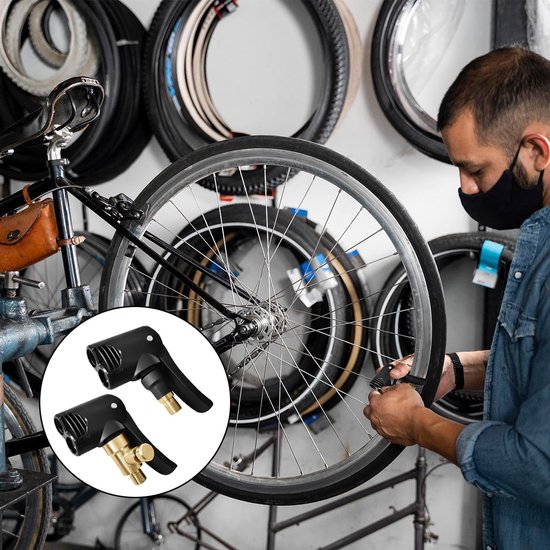 2-in-1 Schrader - Fietspomp Adapter Ventielkop - Geschikt voor Presta, Schrader en Dunlop - Messing Bandenpomp Hulpstuk met Slang - Zwart — afbeelding 4
