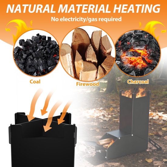 Froadp 2er Rocket Stove RVS vuurschaal open haard - Draagbare kampeerhoutkachel, kampeerkachel met tas, kampeerkachel en terraskachel. Campinggrill voor BBQ, wandelen, tuin, zwart — afbeelding 4