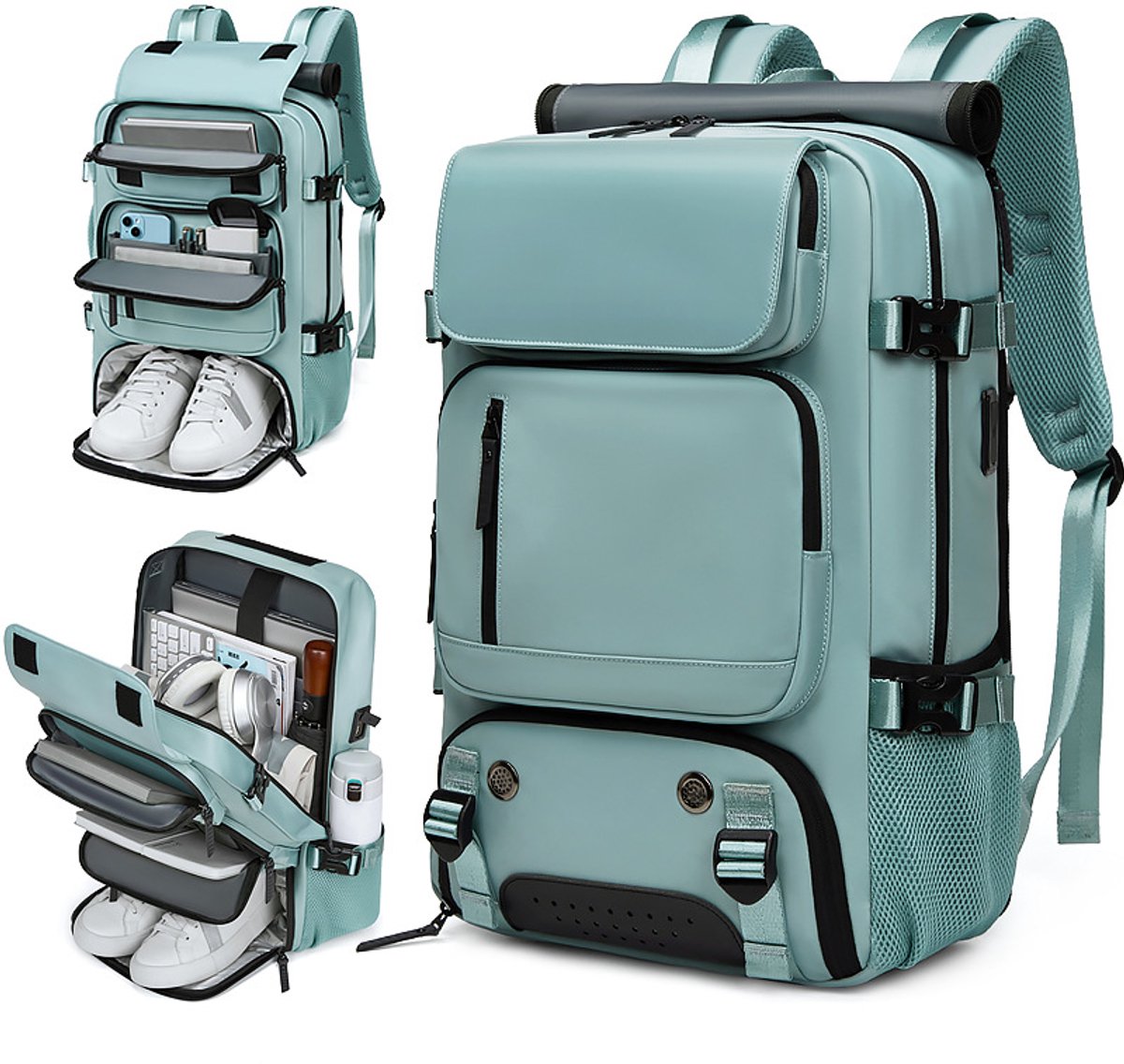 Grote Capaciteit Laptoprugzak - Waterafstotend - Voor Zaken & Vakantie -Multifunctionele Reisrugzak - Past 16 Inch Laptop - Met Schoenvak & Trolleyriem