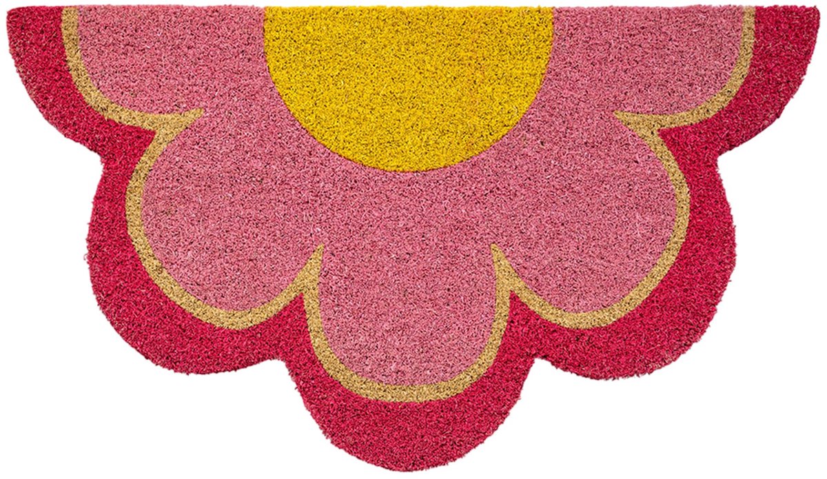 Famanu Buiten deurmat 'bloem' van kokos met antislip PVC-basis, originele vorm, handgeschilderd, afmetingen 70 cm x 40 cm, ideaal voor entree Wit