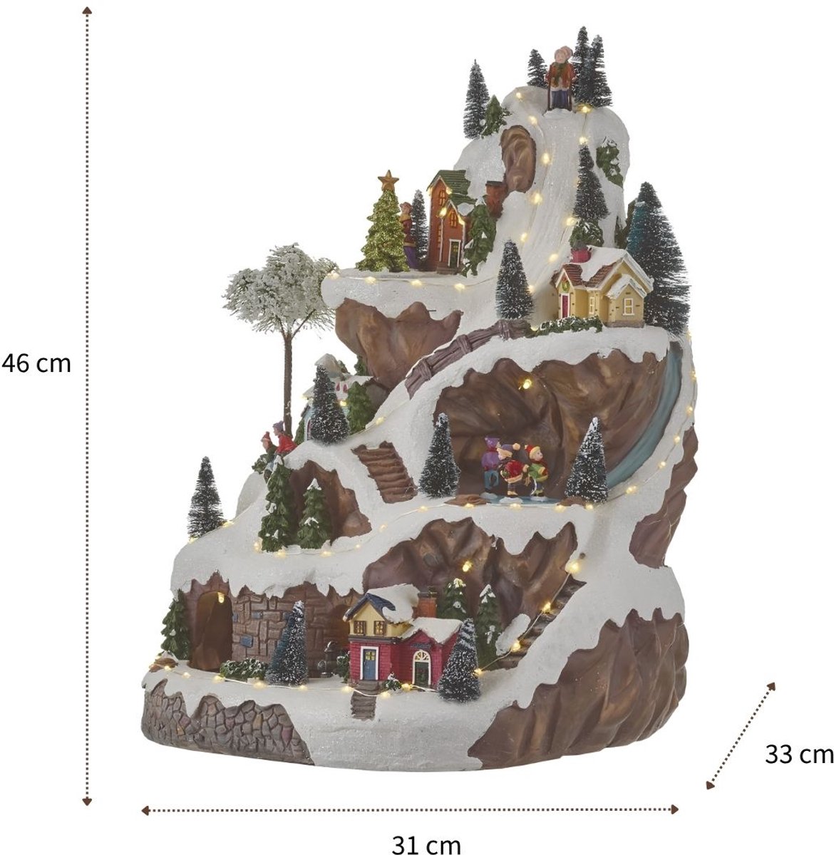 Luville Kerstdorp Miniatuur Skipiste - Kerstversiering met Ronddraaiende Kerstboom en Rijdend Treintje - Kerst Decoratie met Verlichte Huisjes - Inclusief Adapter - L33 x B31 x H46 cm - Meerkleurig – foto 3