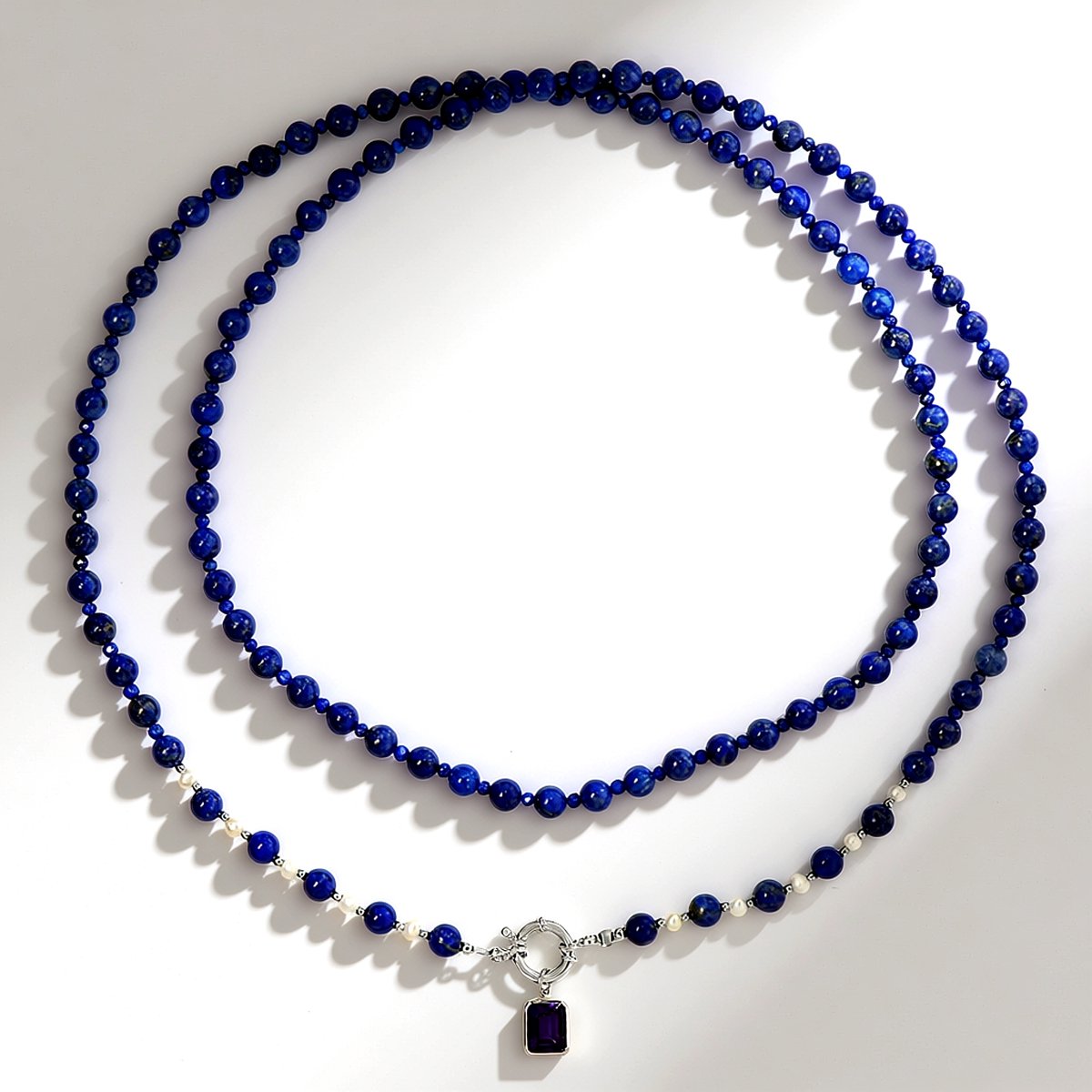 Cavill - Luxe 925 Sterling Zilver Halsketting met 2,73 ct Zambia Amethist - Lapis Lazuli & Hematiet Kralen - Natuurlijke Edelstenen