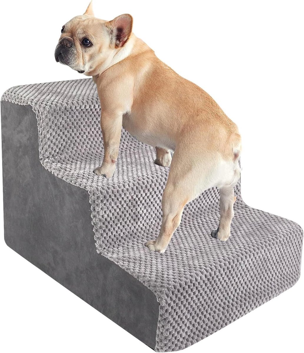 Hondentrap - Grijs - 3 Treden - Antislip Huisdiertrap - Voor Kleine Honden en Katten