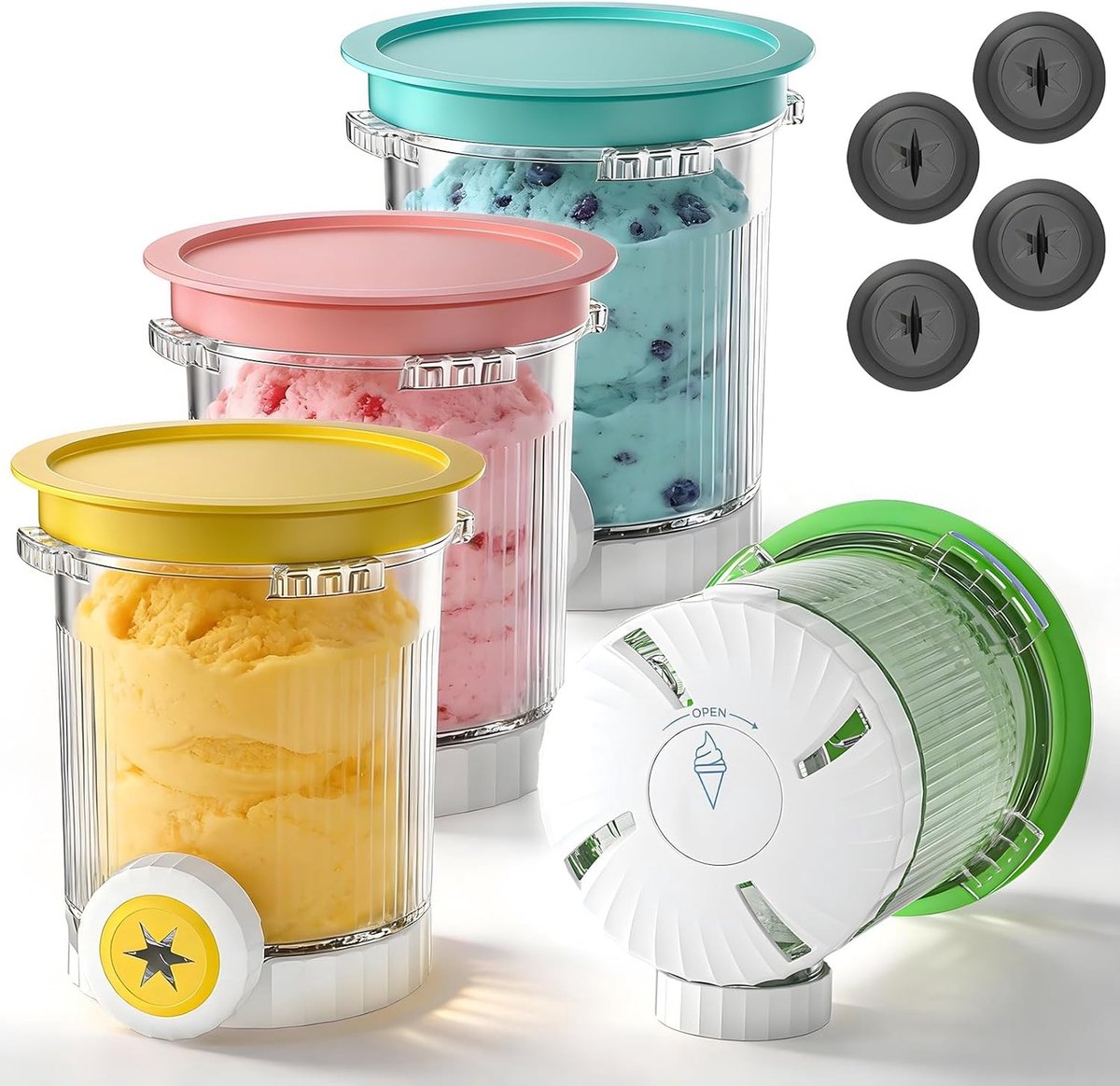 Ninja Swirl IJscontainers van 480 ml - Set van 4, Vaatwasserbestendig, BPA-vrij, Ideaal voor IJsbereiding en Bewaren