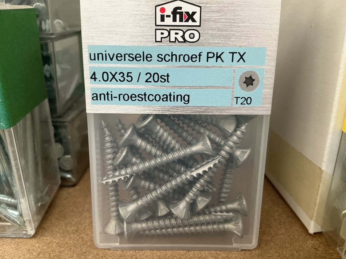 schroeven. 4.0 x 35mm. Lang. Platkop-Torx. Antiroestcoating. 20 stuks hardhoutschroeven. Ifix.