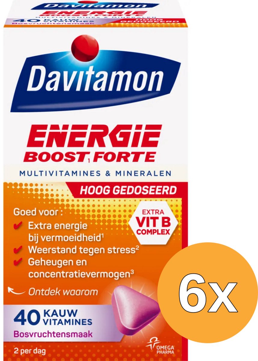 6x Davitamon Extra energie bosvruchten (40 kauwtabletten)