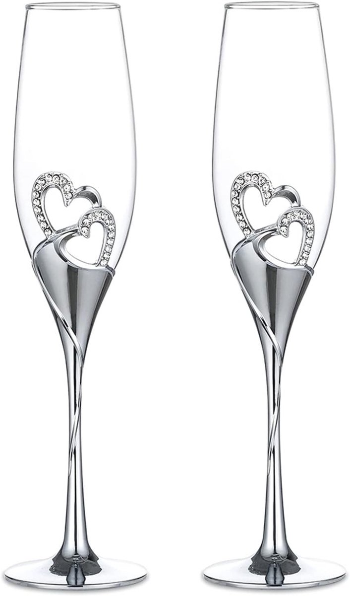 Wijnglazen zonder voet - Zilver - Sektglas - Gekleurde kristal diamant-bezet - Voor liefdesparen