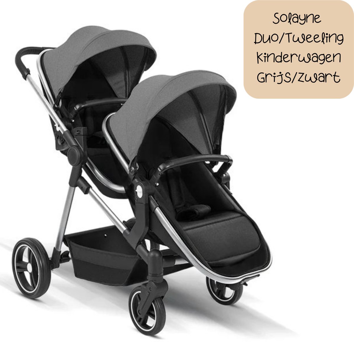 Solayne Kinderwagen - Buggy - Duo kinderwagen - Tweeling kinderwagen - Dubbele kinderwagen - Opvouwbaar - Lichtgewicht - Licht grijs