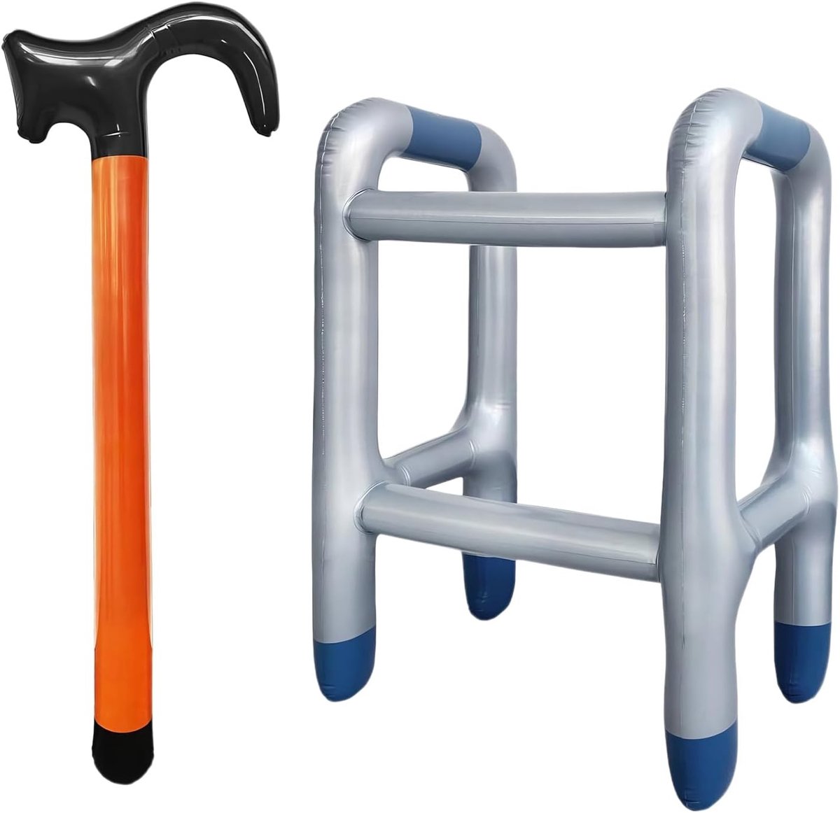 Opblaasbaar Loopframe en Wandelstok Set, Leuke Kostuumaccessoire voor Senioren, Geschikt voor Carnaval, Verjaardag of Pensioenfeest, Origineel Cadeau voor Grootouders