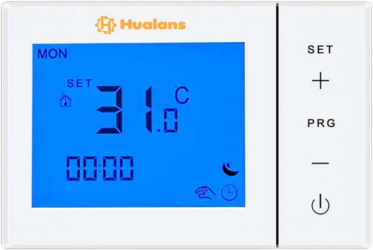 Digitale Thermostaat - Wit - Batterij Voeding - Programmeerbare Wandthermostaat met LCD-display - Voor Gasketel