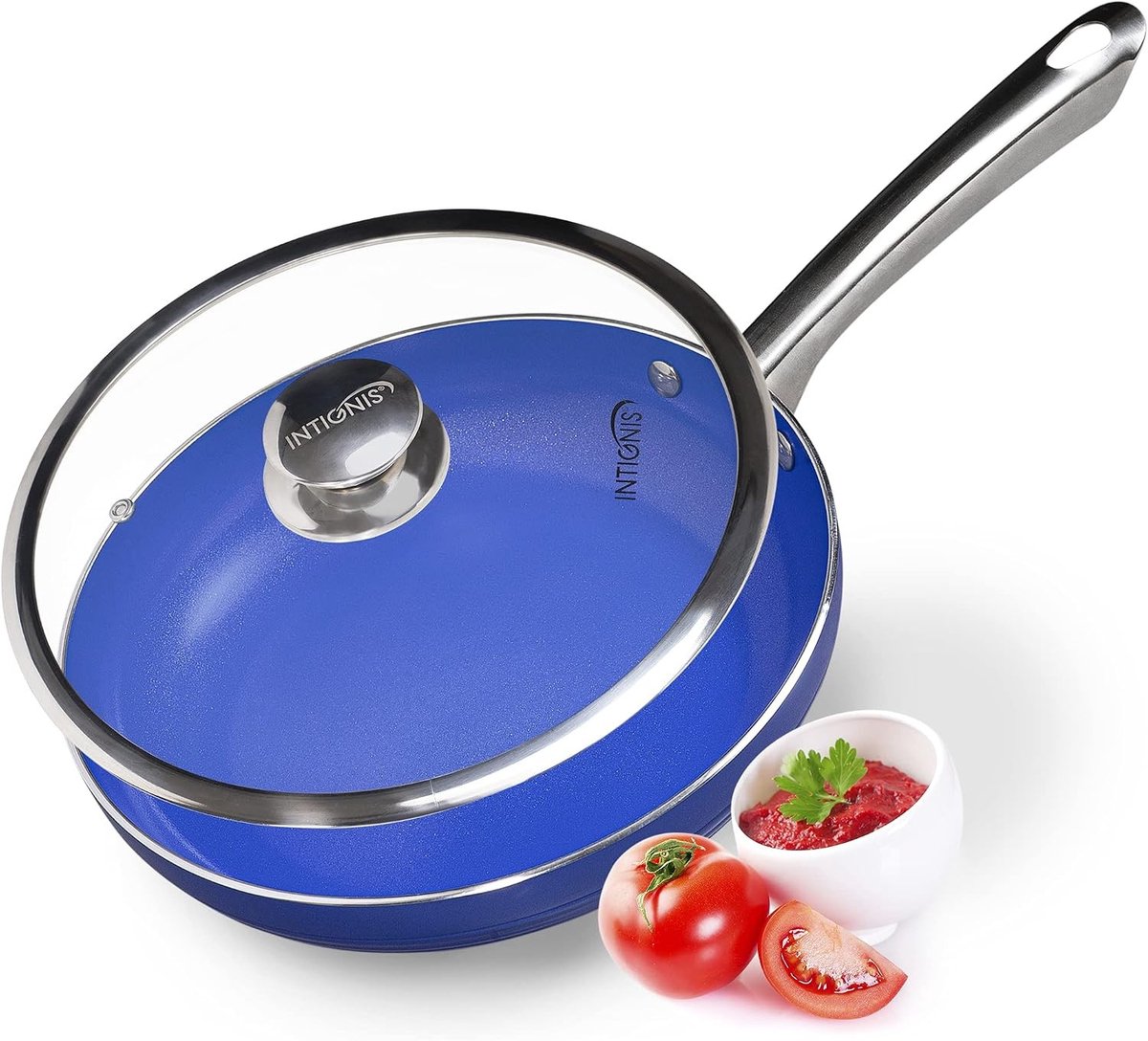 Koekenpan met Deksel - Bla - 24 cm - Keramische Antikleeflaag - Voor Inductiekookplaten