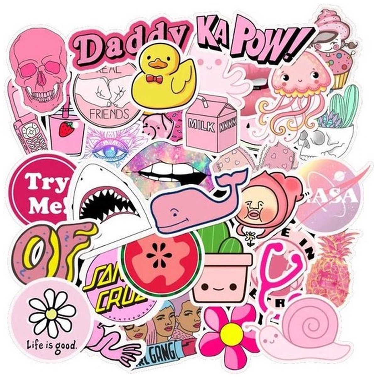 50 Roze Stickers – Dieren, Teksten & Vrolijke Plaatjes in een thema kleur