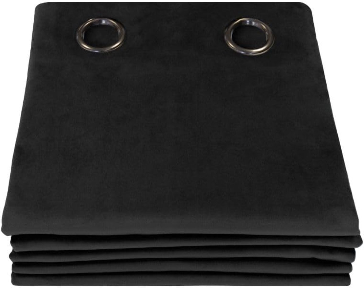 Famanu Geluidsisolerend gordijn 3in1, thermo voor winter en zomer, 100% verduisterend, fluweel, met oogjes, zwart, 130 x 260 cm