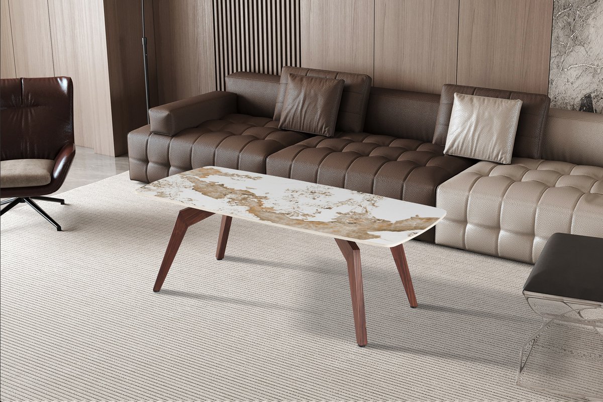 Rousseau Alma - Salontafel - 120x60 cm - Glanzend Pandora Beige - Voet Walnootlook