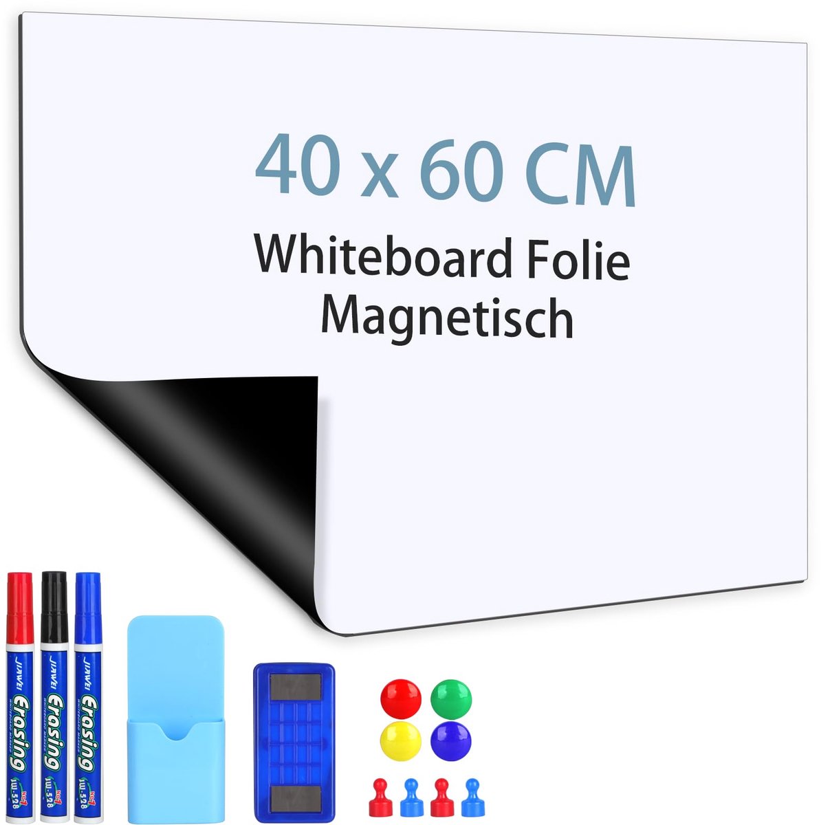 Famanu – Magnetische whiteboard-folie, 40 x 60 cm, wit, zelfklevend, afwasbaar, ideaal voor school en kantoor