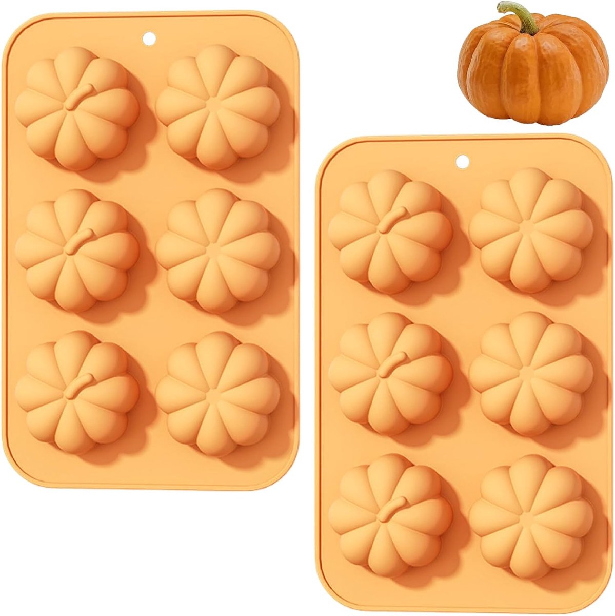 Halloween Pompoenvormen Set 2 Stuks - 3D Siliconen Mal Met 6 Holtes Voor Zeep En Kaarsen - Herfstdecoratie Voor Snoep En Chocolade - Ideaal Voor Muffin En Taart Decoraties