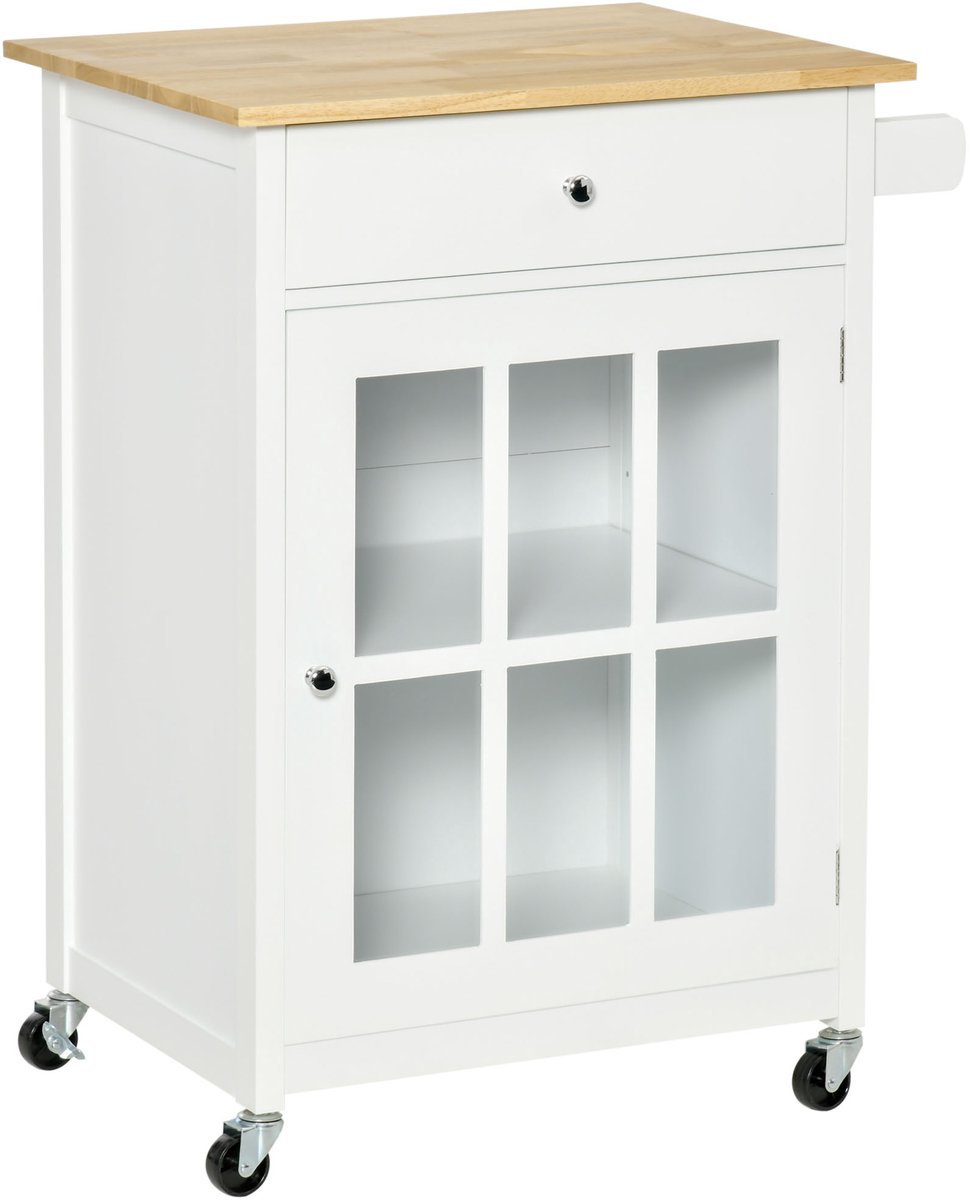 HOMCOM Keukenwagen - MDF - 67x48x86,5cm - Wit, Eikenhout