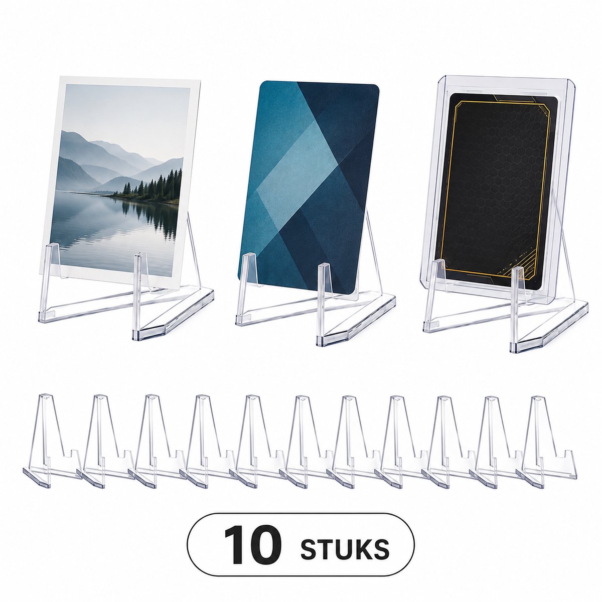 FSW-Products Kaartstandaard Transparant – 10 Stuks – Display Houder voor Pokémon Kaarten, Trading Cards & Kaartverzameling – Acryl