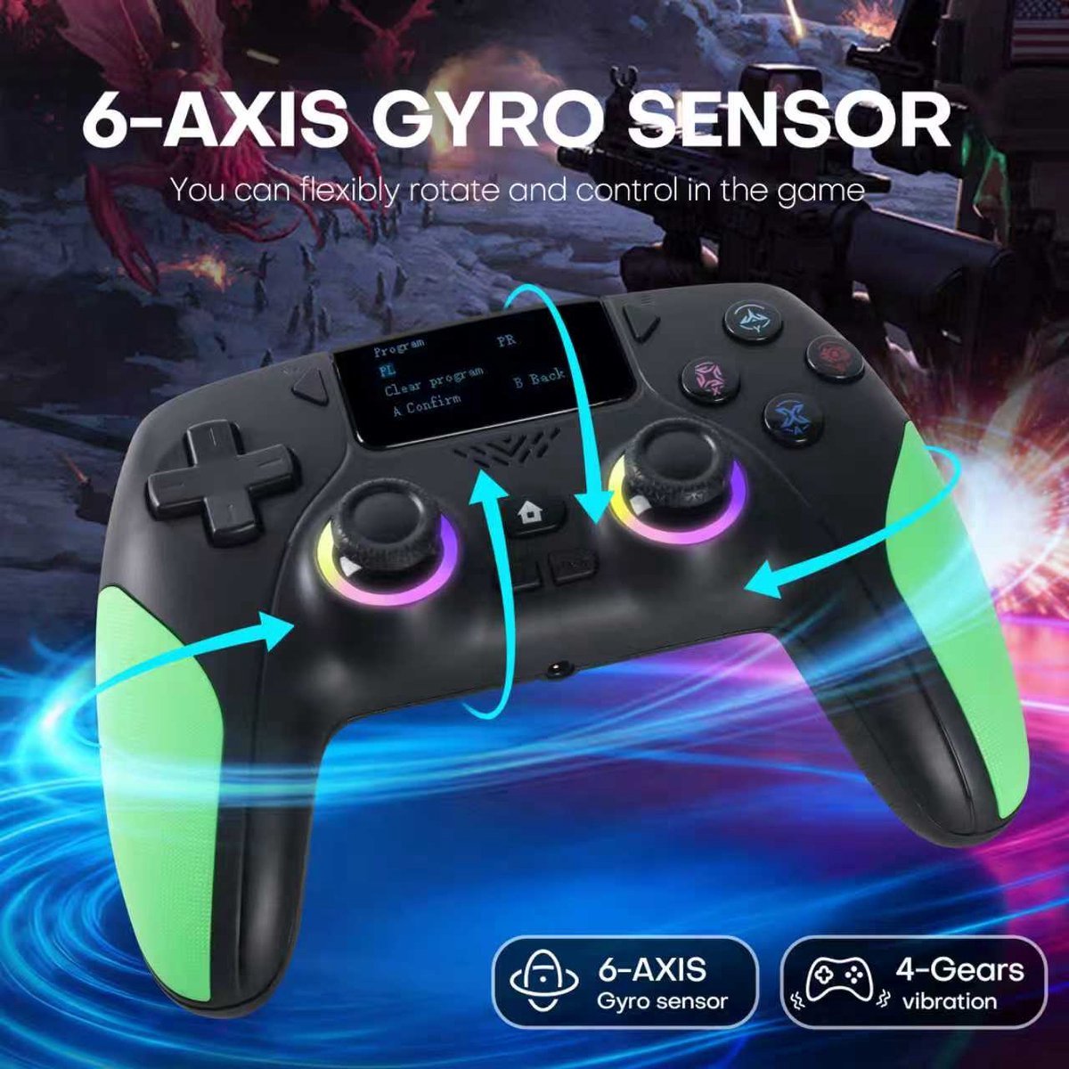 Draadloze gamecontroller geschikt voor PS4/Pro/Slim/PC-Bluetooth gamepad-met dubbele vibratie-Koptelefoonaansluiting-Zes-assige sensor-LED-lichtbalk - geschikt voor ps4 controller-geschikt voor playstation 4