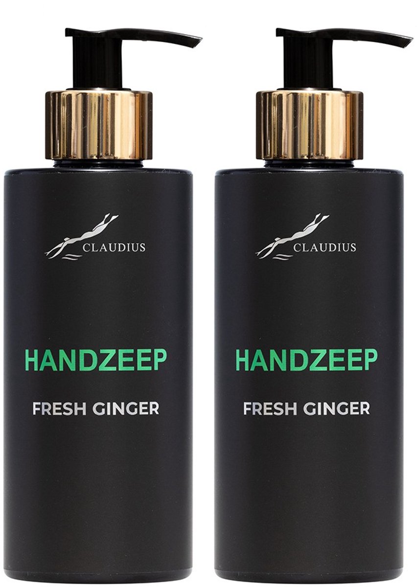 Handzeep Fresh Ginger 300 ml - met gouden pomp - zwarte fles - set van 2 stuks - Voordeelverpakking