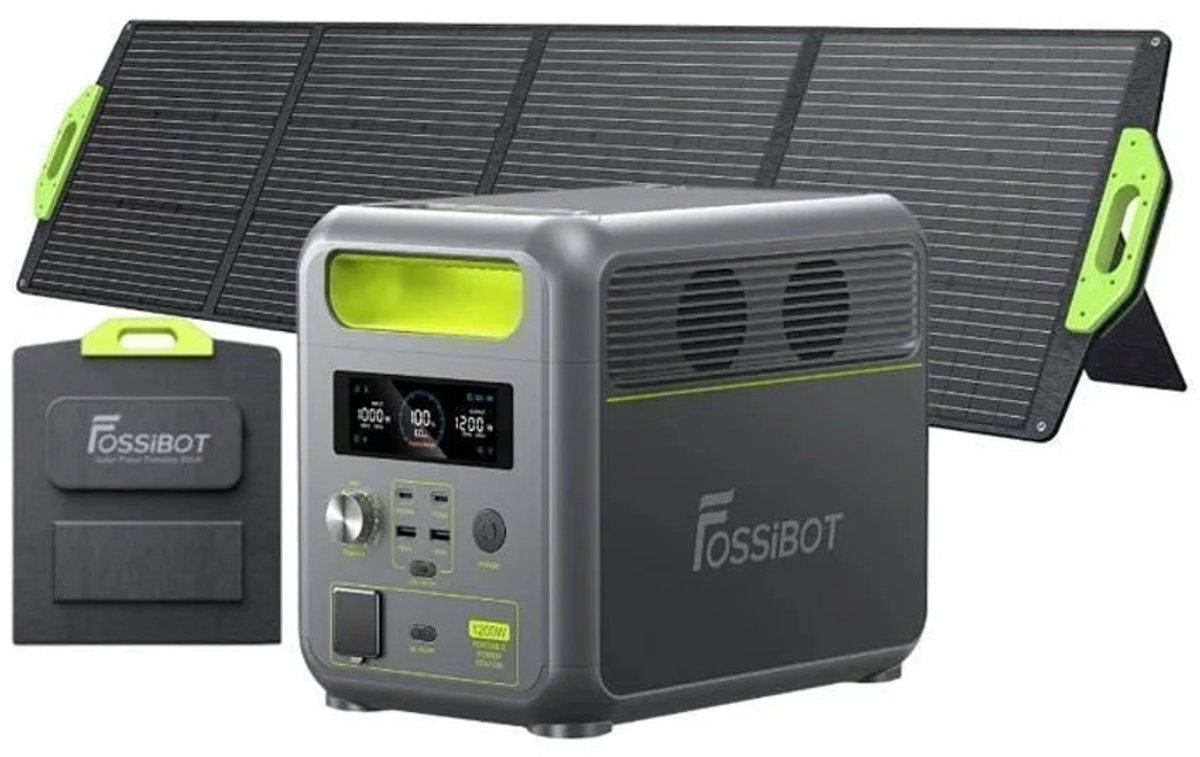FOSSiBOT F1200 Draagbare Powerstation 1024Wh 1200W continu 2400W piek LiFePO4, incl. SP200PRO zonnepaneel | Snelladen UPS <10ms Noodstroom Camper Kamperen