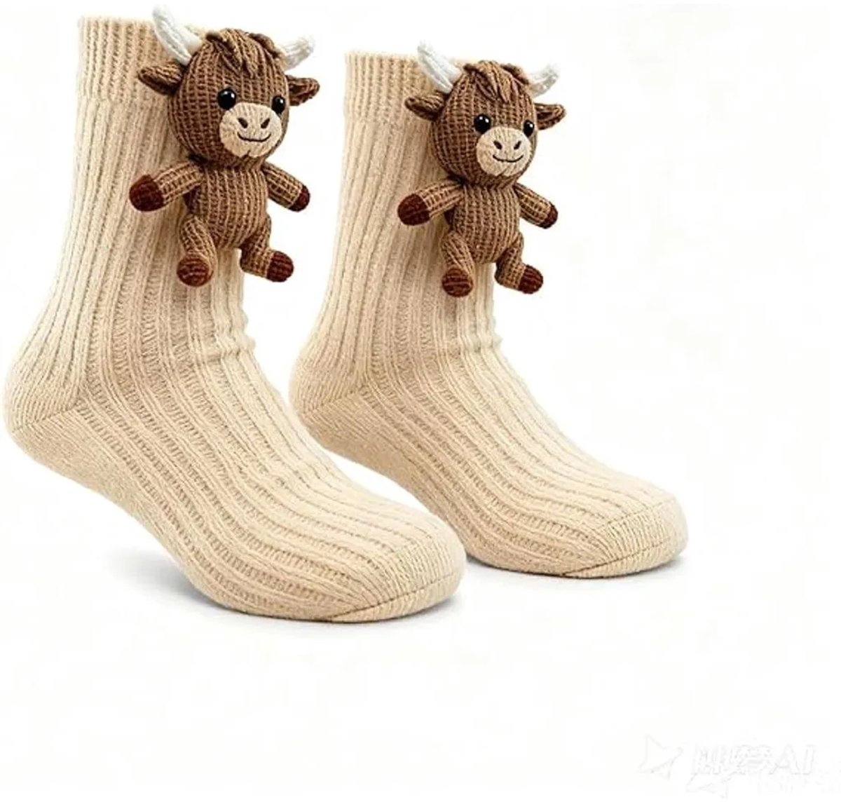 Casalora – Sokken dames – 3D Dieren Sokken – Gebreide Hooglandkoe Sokken – Warme Wintersokken – Eén Maat – Casual Katoenen Sokken