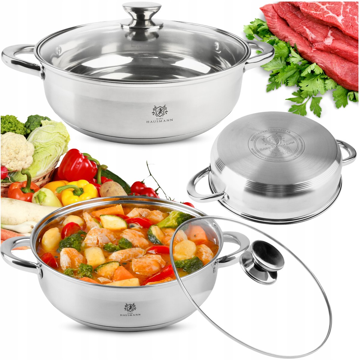 Karl Hausmann Lage Stoofpan 7,6L RVS 32cm met Deksel - Inductie & Gas