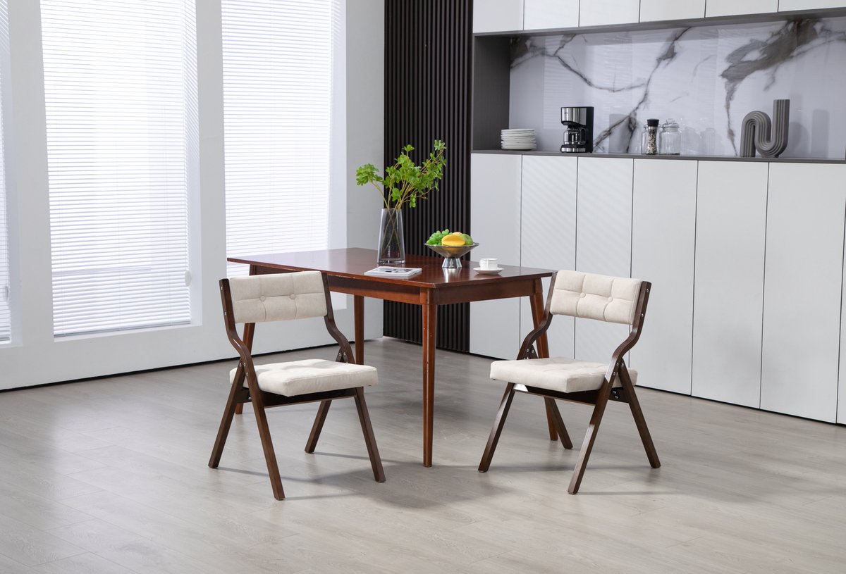 STILVORA Inklapstoel 48 X 61 X 77 Cm - Set Van 2 - Gestoffeerde Zitting En Rugleuning - Voor Eetkamer, Keuken En Feest - Hout Crème