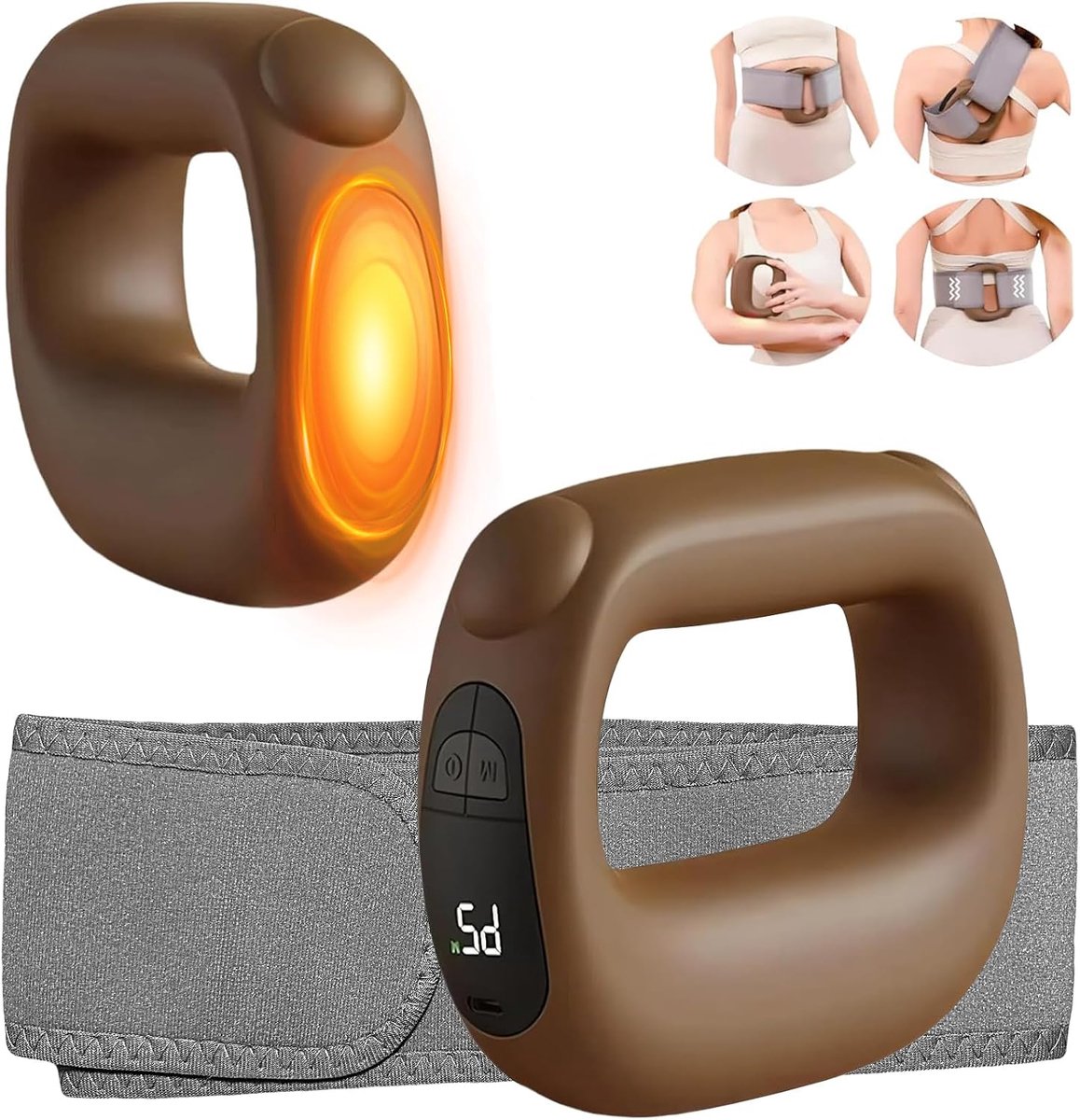 Diepweefselpercussiemassagepistool: met warmtefunctie, instelbare intensiteit en snelheid, superstil, oplaadbaar via USB-C, draagbaar, pijnverlichting voor sporters en iedereen, ideaal cadeau (bruin)
