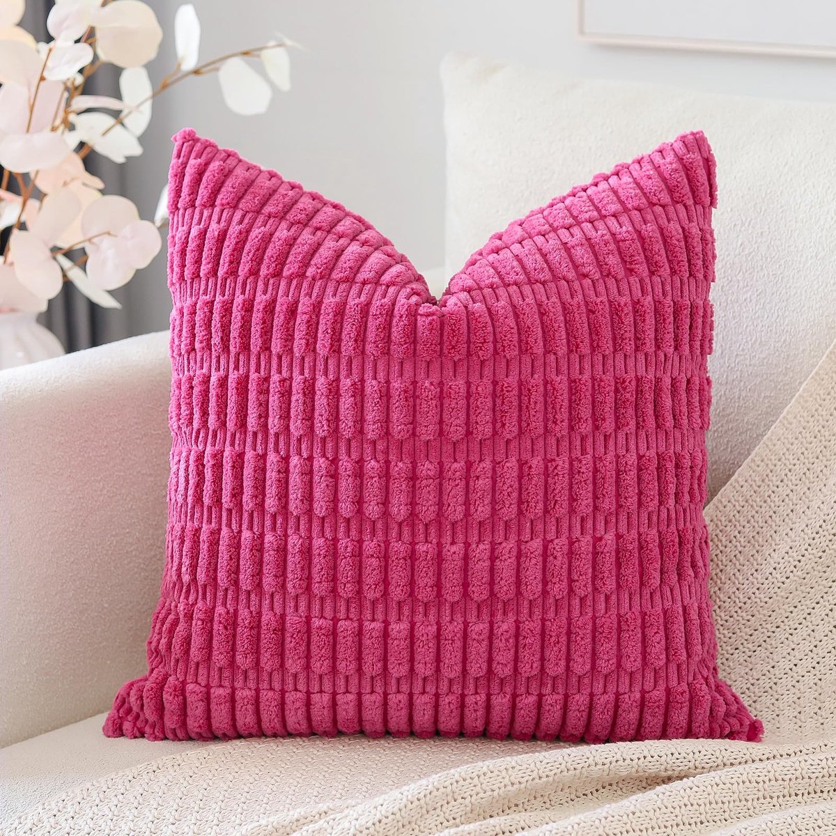 Artscope Corduroy set van 1 kussenhoes 50 x 50 cm, super zacht, boho, gestreept, vierkante kussenslopen, decoratieve - ShopVlot