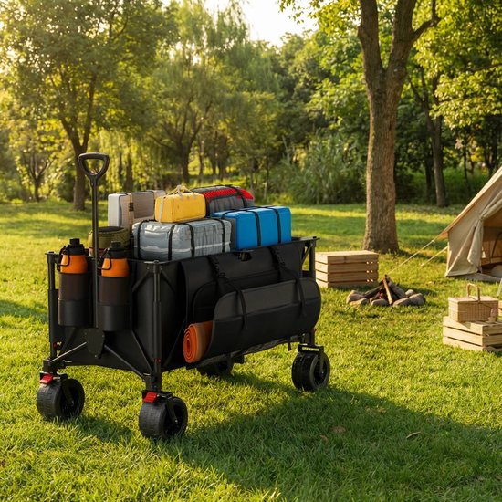 VILIMA - Bolderkar - Bolderkar opvouwbaar - Laadvermogen tot 200 Kg - 300 L - Lange levensduur - 63x118x66cm - Met duwstang - Zwart — afbeelding 2
