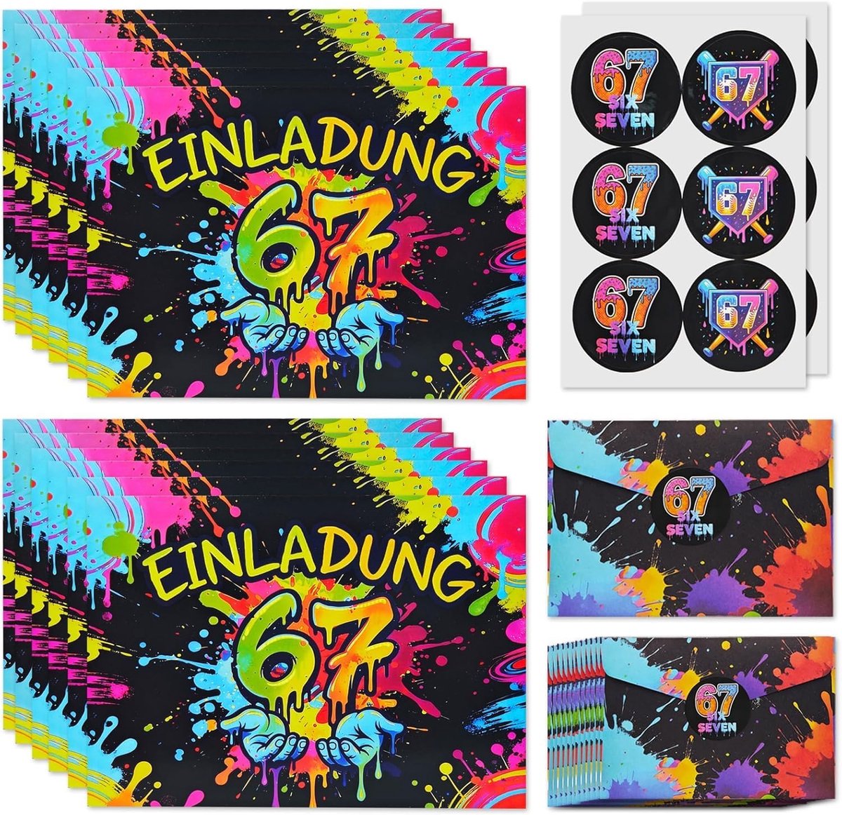 12 Graffiti 67 uitnodigingskaarten met 12 enveloppen en 12 stickers - ShopVlot