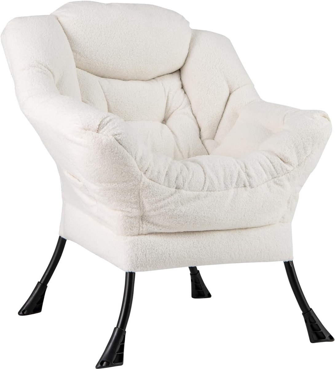 COSTWAY Fauteuil, gestoffeerd, relaxstoel met armleuningen en zijzak, loungestoel, televisiestoel, oorfauteuil voor woonkamer, slaapkamer, kantoor (beige)