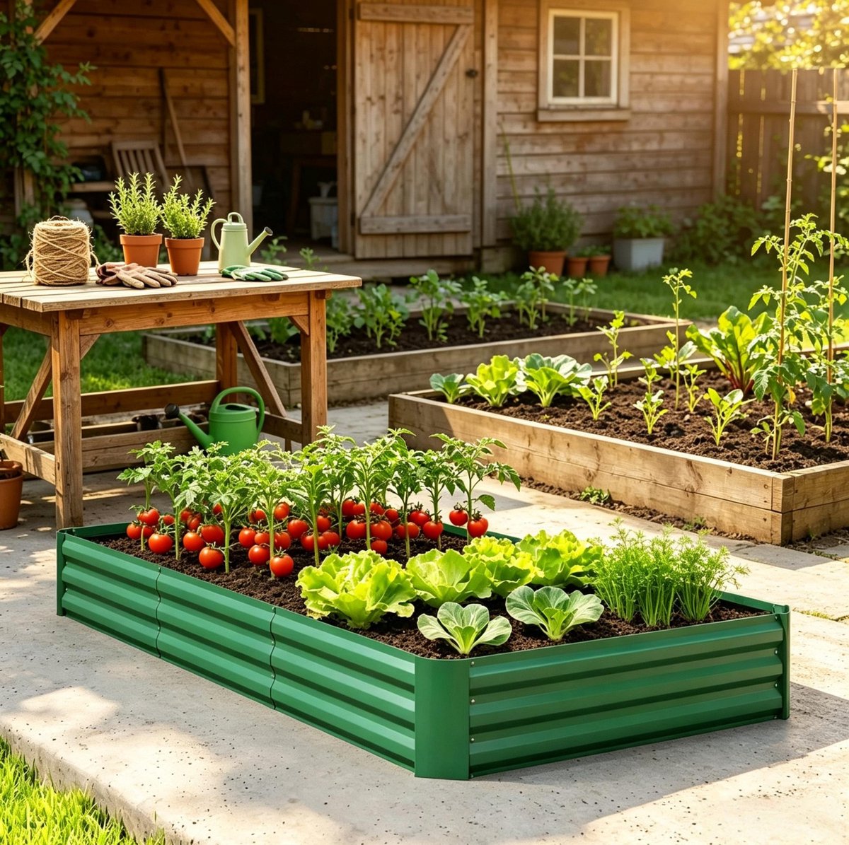 Moestuinbak Ruim 240 X 120 X 30 Cm Van Verzinkt Staal Groen Met Open Bodem Voor Groenten Kruiden En Bloemen In De Tuin