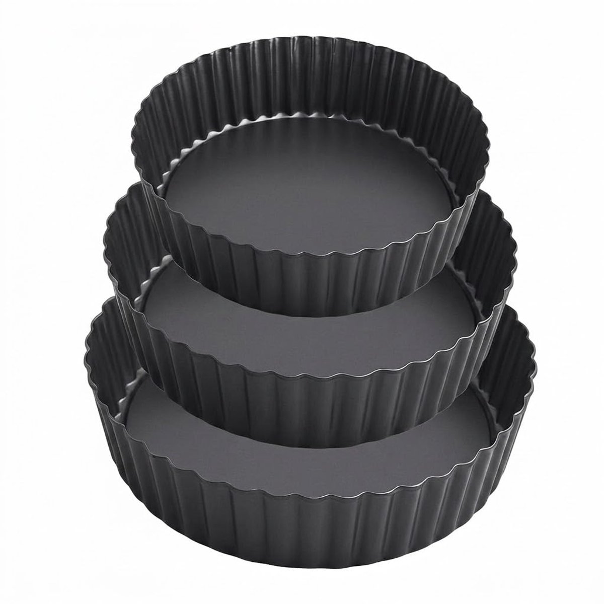 Famanu – Set van 3 bakvormen voor quiche en taart, 20/24/28 cm, met antiaanbaklaag en verwijderbare bodem, ronde hoge bakvormen voor de oven