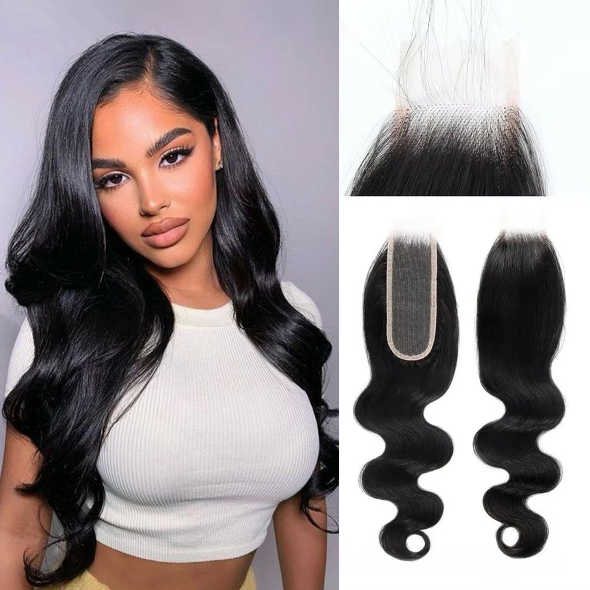 DaiMer 2x6 Closure Human Hair Body Wave Transparent Lace Closures Pre Plucked with Natural Hairline Remy Hair Soft 14 - ShopVlot