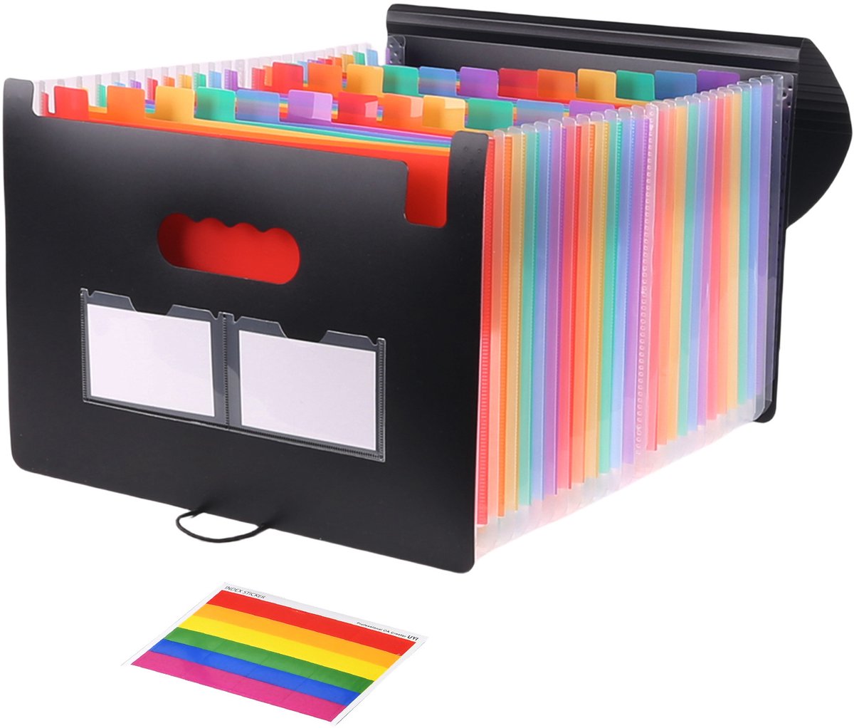 Uitbreidbare map met 25 vakken, regenboog accordeon map organizer met 18 veilige sluitingen