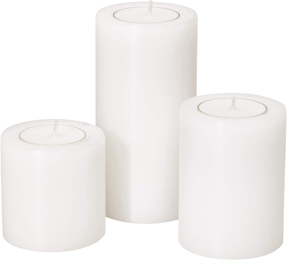 Famanu Theelichthouder Cornelius, set van 3, ø 6 cm, hoogtes 6 cm, 8 cm en 10 cm, geschikt voor standaard theelichtjes en hogere transparante theelichtjes Wit