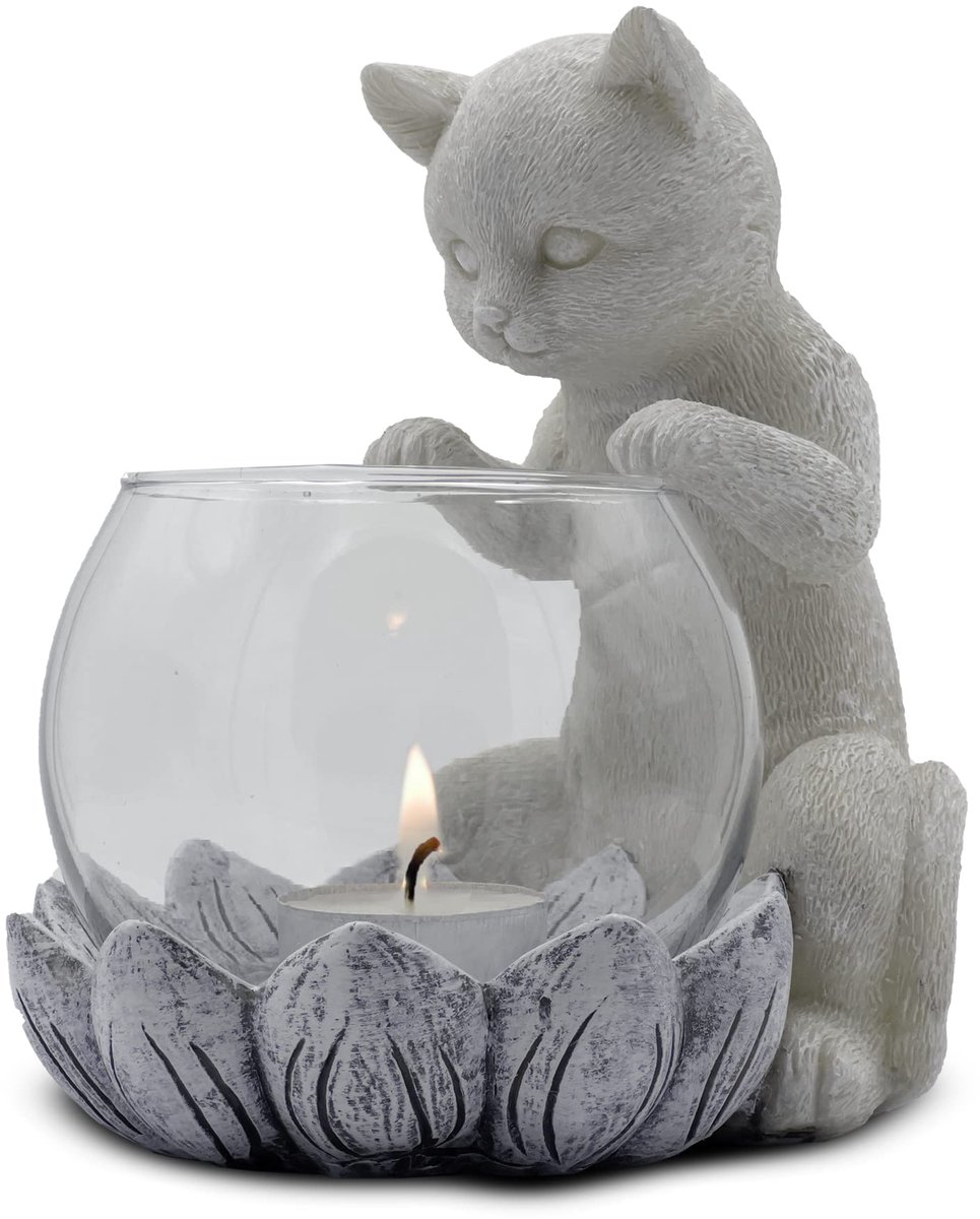Famanu Theelichthouder in de vorm van een kat, perfect voor sfeervolle verlichting in huis Grijs
