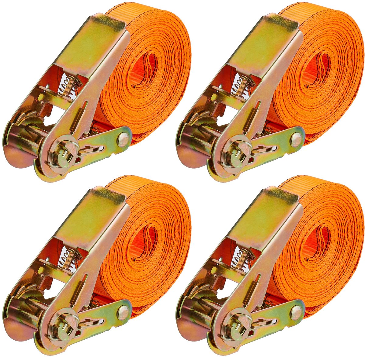 Famanu – Spanbanden met ratel, set van 4, 6 meter, 500 kg, voor het vastzetten van lading in auto of aanhanger, oranje