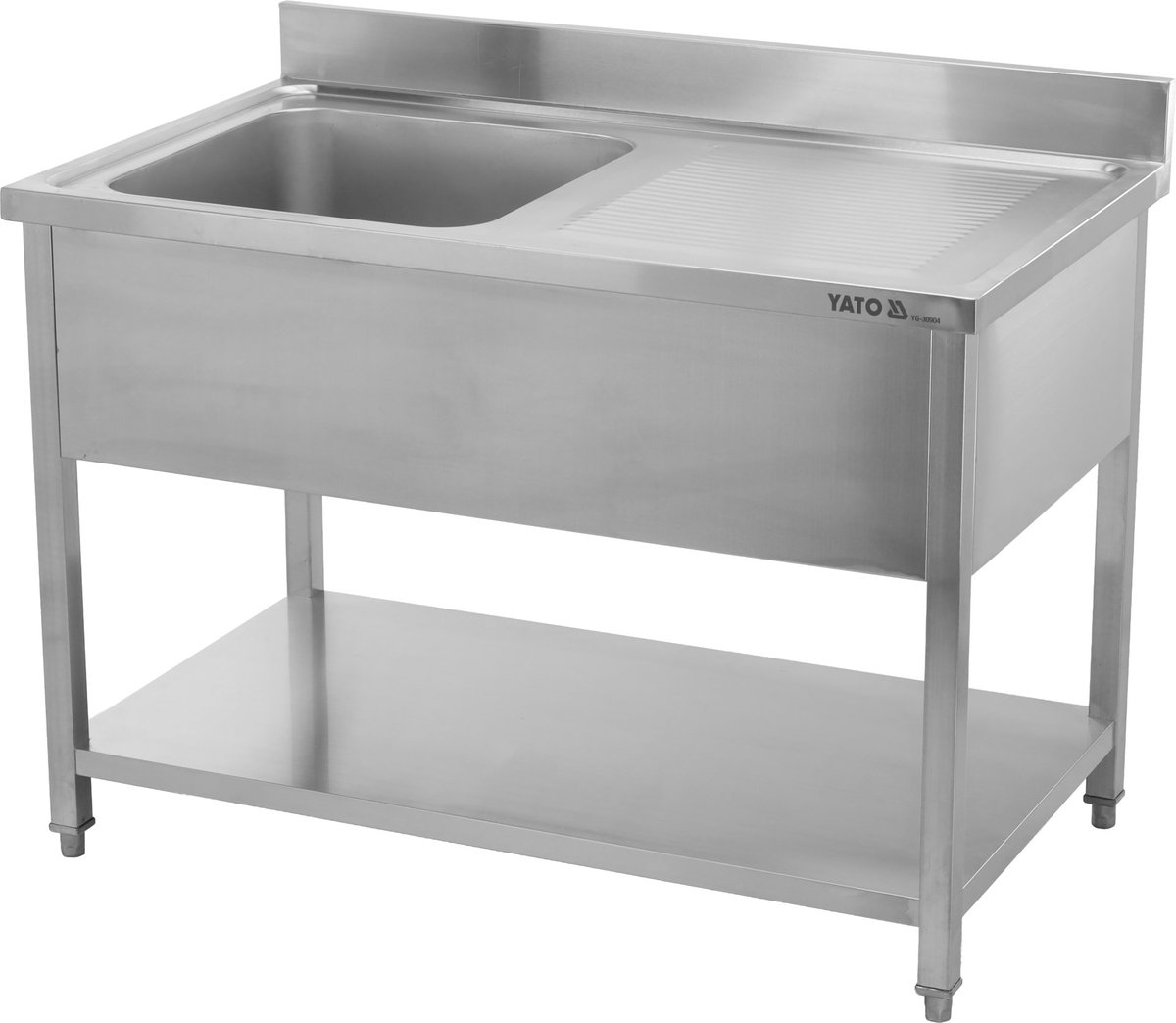 YATO Gastro RVS Spoeltafel 1200 x 700 mm met Diepe Spoelbak - Horeca Spoelkeuken Werktafel met Onderplank en Spatrand 100 mm - Roestvrij Staal SS201 - RVS Keukentafel 120 cm (YG-30904)