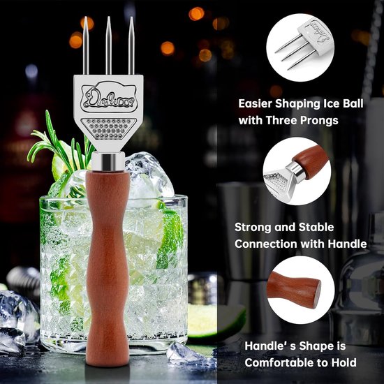 IJspons - ijscrusher - drielingkegel - roestvrijstalen ijsbijl - handmatig lichtgewicht - arbeidsbesparend - duurzaam - antislip - cocktailgereedschap - keukenaccessoires - geschikt voor bar, ijsblokjes, restaurant (bruin, 18,3*3,8 cm) — afbeelding 3
