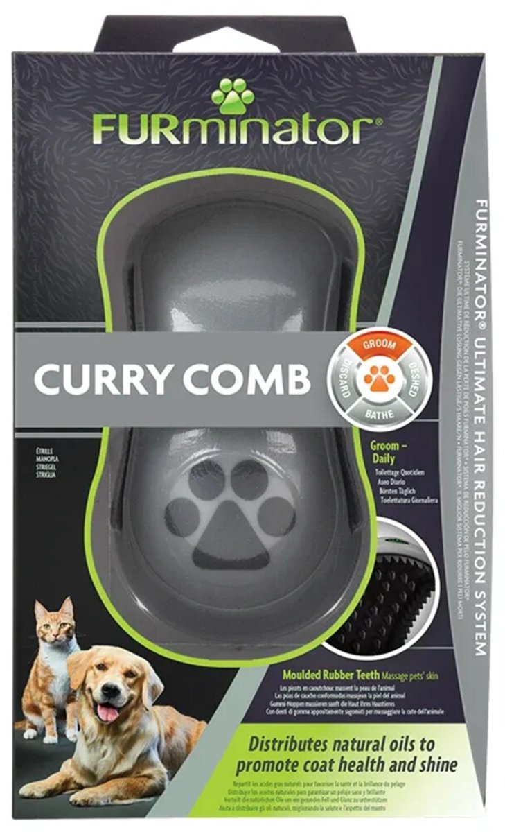 FURminator Curry Comb Roskam voor Hond & Kat – Rubber Massageborstel – Voor Natte en Droge Vacht – Grijs