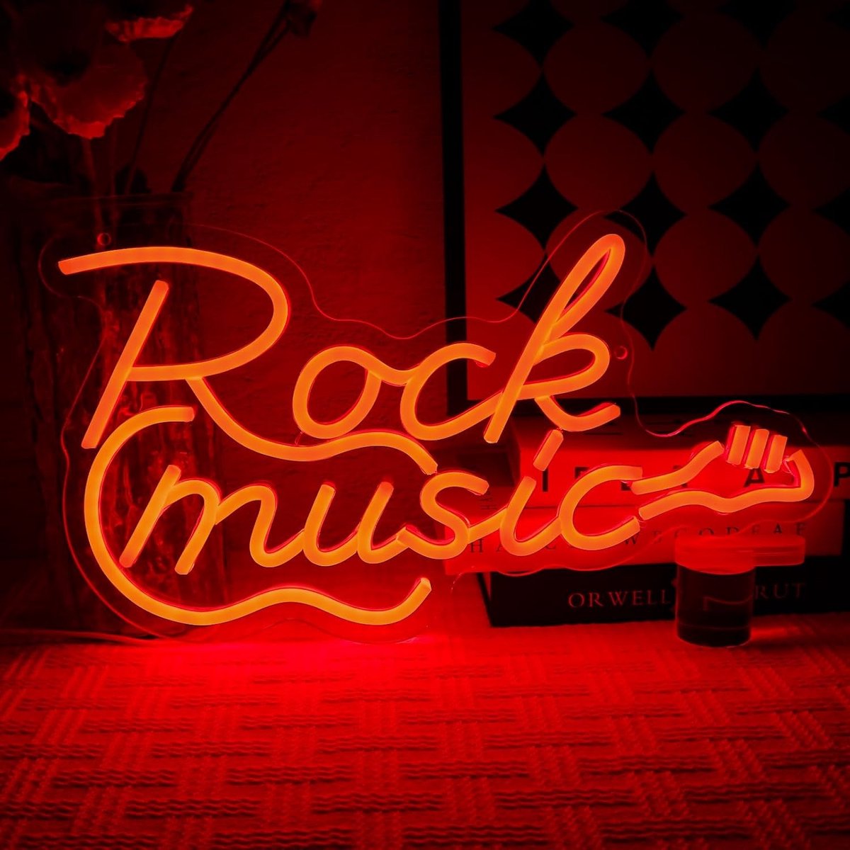 Rock Muziek Neon Teken - Rood - 42 x 26,8 cm - Dimbaar LED Neonlicht voor Muurdecoratie en Feest