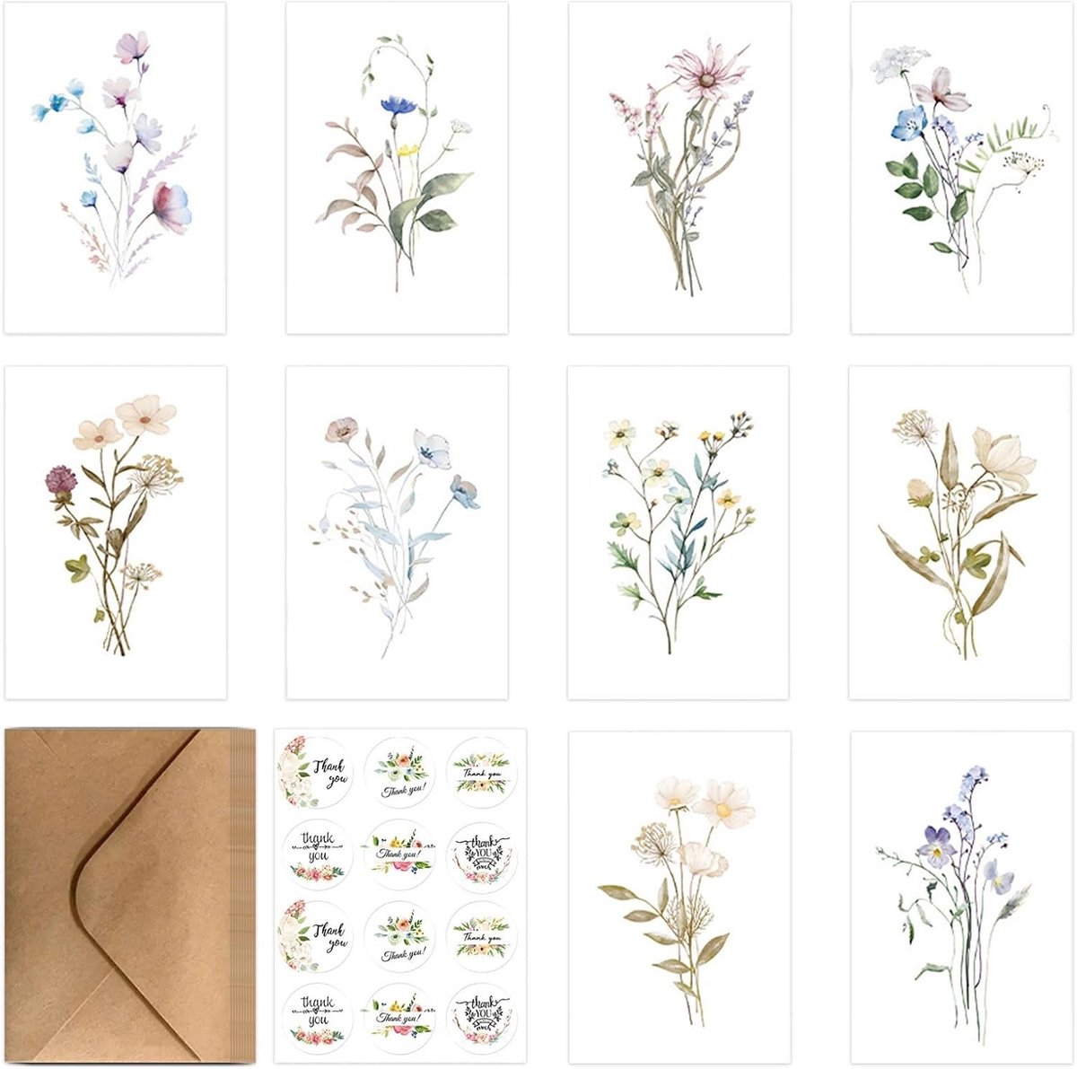 Elegante Bloemen Wenskaarten Set - Beige - 15 x 10 cm - Vouwkaarten met Enveloppen - Voor Verjaardagen en Bedankjes