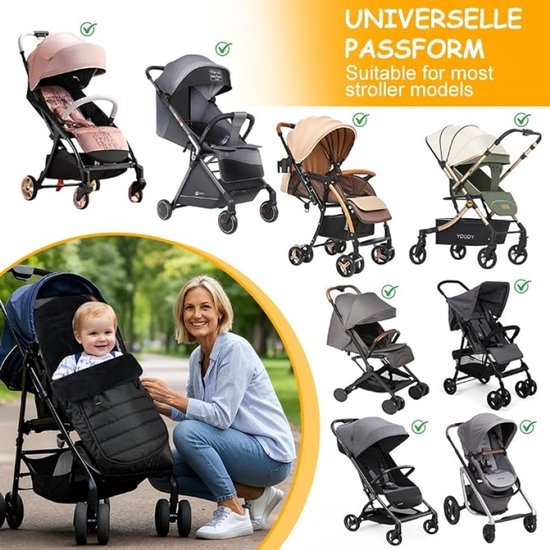 Voetenzak kinderwagen winter - Waterdichte babyvoetenzak met ritssluiting - Fleecevoering - 5-puntsgordel - Universeel - Machinewasbaar — afbeelding 4