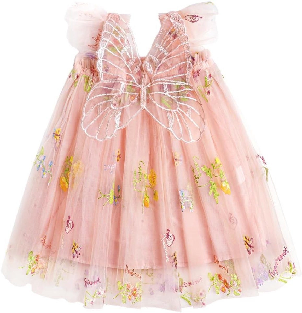 Tule Prinsessenjurk voor Babymeisjes met Vlindervleugels en Bloemenkant, Feestjurk voor Verjaardag, Bruiloft en Zomer, Ideaal voor Peutermeisjes