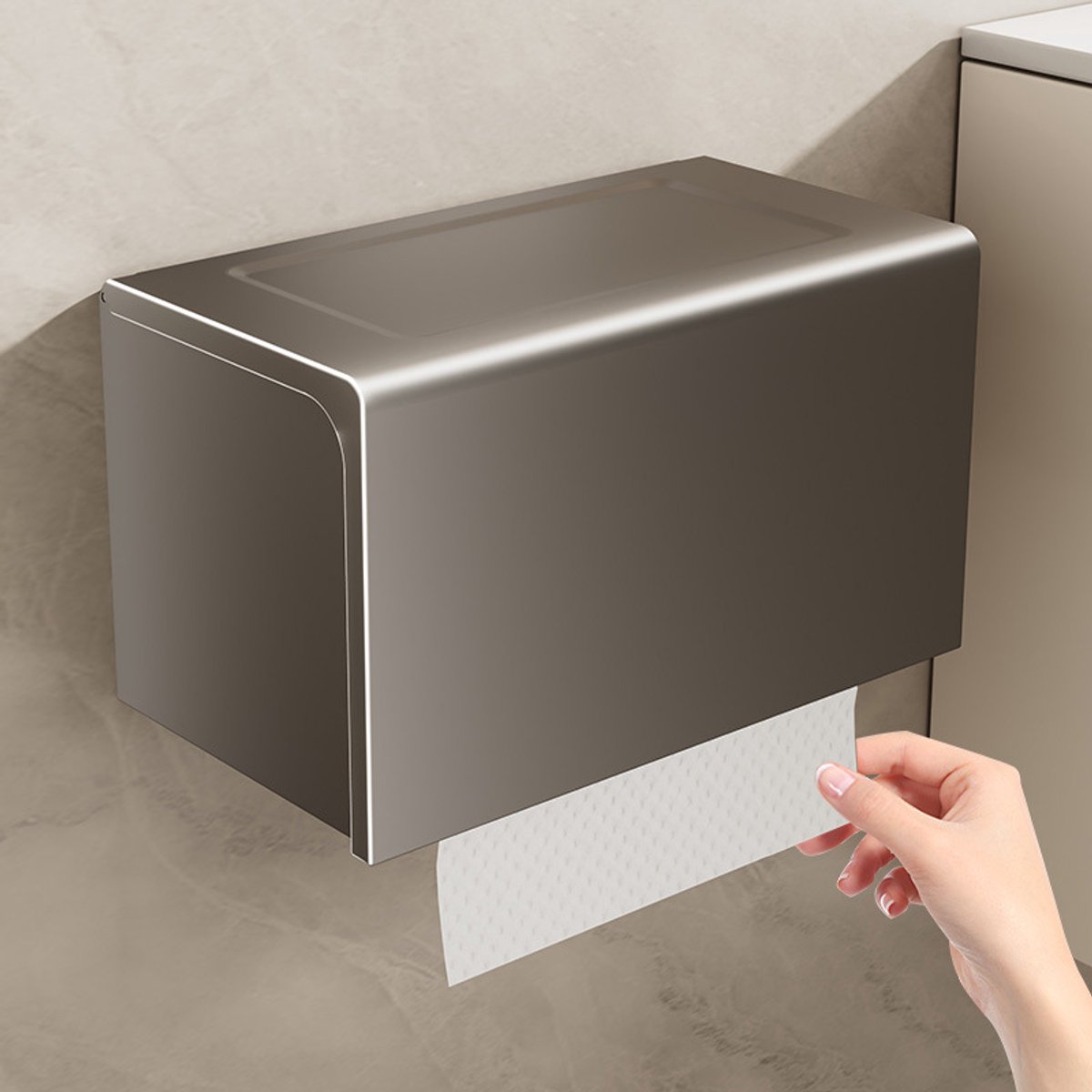 Zwarte verlengde wand tissuebox afmeting 20,5x12x12cm, boorloze zelfklevende papierenhouder voor vouwpapier en toiletrol, roestbestendig vochtwerend metaal badkamer toilet