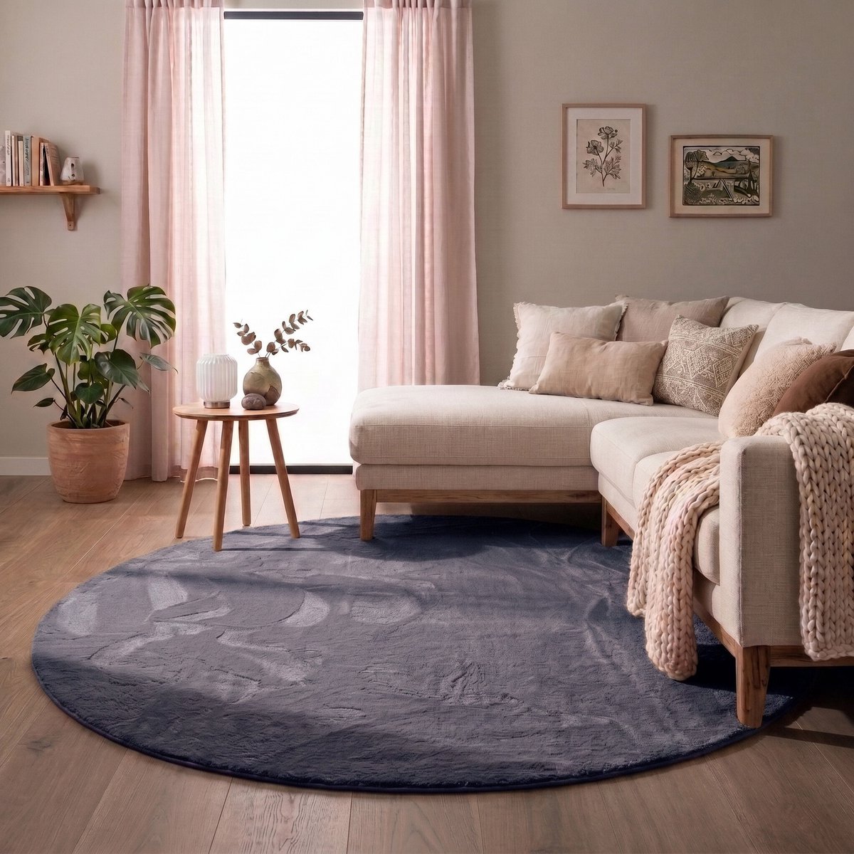 NATURL. Rond laagpolig vloerkleed - Cozy Antraciet - Ø 200cm
